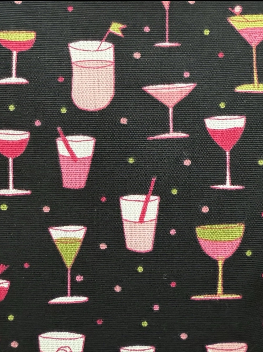 Vintage Y2k Village Happy Hour Medium Weight Fabric Black 26"x54" Remnant